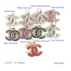 Cu197-2- Pearl Diamond CC Buttons Pendant Silver Edge- 0.7"(18mm) - cu197-2