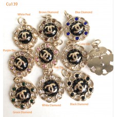 cu139 -  Jewel Heart Single Ring Gold Buttons Black Pendant - 0.87"(22mm) - cu139