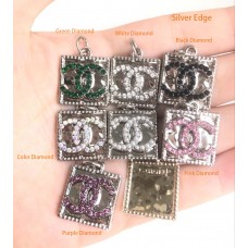 Cu162-2-  Chanel Pendant Jewel Square Silver Chanel Buttons CC Button  - 0.7"(18mm) - cu162-2