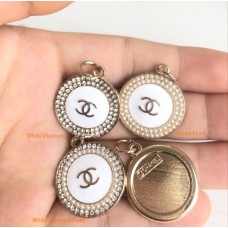 Cu163-2- Chanel Pendant White Button Jewel CC Buttons  - 0.9"(23mm) - cu163-2