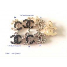 Cu198- Double Pearl Diamond Small CC Buttons Pendant Silver Edge- 0.39"(10mm) - cu198