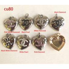 Cu80- Heart Charms Jewel Heart Buttons Silver Edge - 0.79"(20mm) - cu80