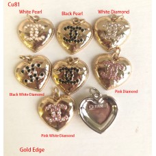 Cu81- Heart Charms Jewel Heart Buttons Gold Edge - 0.79"(20mm) - cu81