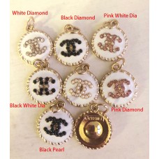 Cu83-3-  White Charms Jewel Round Buttons Gold Edge - 0.79"(20mm) - cu83-3