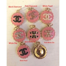 Cu83-4-  Pink Charms Jewel Round Buttons Gold Edge - 0.79"(20mm) - cu83-4