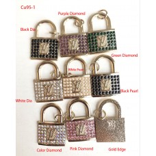 Cu95-1- Gold Long Buttons LV Rhinestone Padlock Charm Jewelry Zipper Pull 0.87"(22mm) - cu95-1