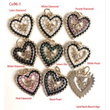 Cu97-1- Gold Heart Black Buttons Charm Jewelry 0.87"(22mm) - cu97-1