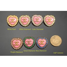 J1-1 - Pink Diamond Buttons Heart -0.87"(22mm)- J1-1