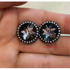 J146 - Black Button Pearl Diamond CC Buttons Sewing - 0.7"(18mm) - J146