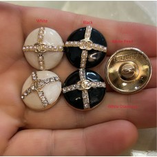 J147 - Black White Button Pearl Diamond CC Buttons Sewing - 0.7"(18mm) - J147