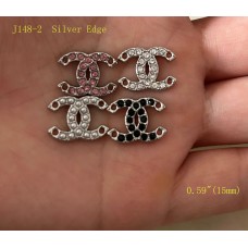 J148-2- Pearl Diamond CC Flat Buttons Hole Sewing Silver Edge - 0.59"(15mm) - J148-2