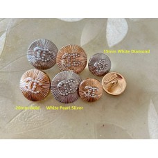 J150 - Gold Silver Button Diamond Pearl CC Buttons Sewing - 0.79"/0.59"(20/15mm) - J150