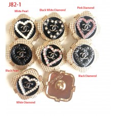 J82-1 - Black Button Jewel Buttons Gold Edge - 0.79"(20mm) - J82-1