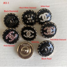 J83-1 - Black Button Jewel Buttons Gold Edge - 0.79"(20mm) - J83-1