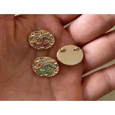 C406 - Oval Buttons CC Button Green Gold Replicas Dupplier - 0.7"(18mm) - c406