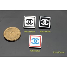 C317 -White Black Square Buttons - 0.59"(15mm) C317-N